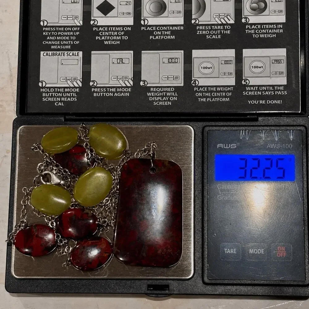 Sterling Silver Jasper Pendant Necklace Serpentine Station Stones Artisan 34